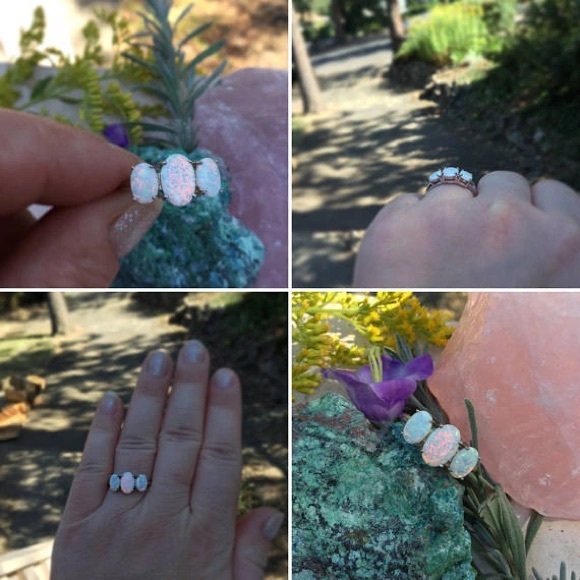 Triple Opal Ring Sterling Silver - Picture 5 of 5